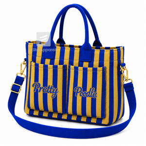 Custom Sigma Gamma Rho Sorority Tote bag Blue and gold Embroidered Logo Striped Daily Use Large Capacity <b>Canvas</b> Tote bag - Product Image 1