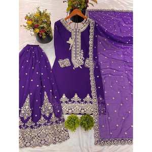 NSR Magnifique ensemble Sharara et Dupatta violet avec broderies et sequins lourds pour vêtements indiens et pakistanais - Product Image 6