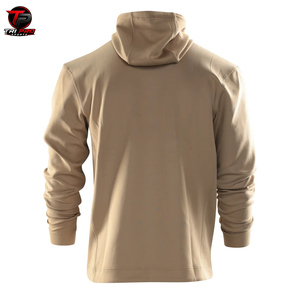 Sudadera con capucha de caza para hombre, de forro polar, color caqui sólido, con cuello cruzado, cuello alto, cordón ajustable y cremallera doble. - Product Image 3