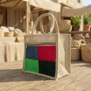 Jute <b>Lunch</b> Tote 10x10x5 Inch Durable Reusable Large Capacity <b>Bag</b> <b>with</b> Customized <b>Strap</b> 1.9L School Office Commuting - Product Image 3