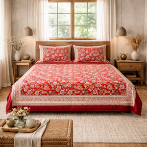 Parure de lit 3 pièces en coton imprimé à la main de Jaipur, taille King, teintures non toxiques, douce, respirante, écologique, 200 fils, lavable en machine - Product Image 5