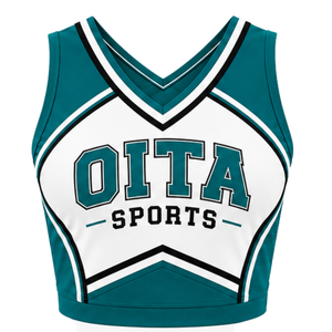 Haut court de cheerleading sans manches pour femme, col en V, bleu sarcelle, blanc, noir, pour performance athlétique, uniforme d'équipe de cheerleading, tenue de sport de compétition - Product Image 1