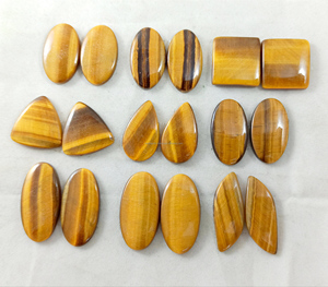 Pierre précieuse naturelle Œil de tigre, paire assortie, cabochon poli, pour la fabrication de bijoux, boucles d'oreilles, bagues, pendentifs, vente en gros - Product Image 2