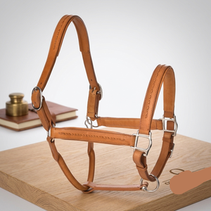 Lujoso Cabestro Acolchado para Caballo en Cuero Negro, Marrón y Bronce, con Cabezal Trenzado a Mano en Cuero Genuino y Herrajes de Latón - Product Image 5