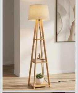 Scandinavian Wood Floor <b>Lamp</b> With <b>Shelf</b> Geometric Design Indoor Living Room Home Decor Multi Functional - Product Image 2