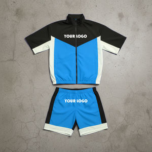 <b>Men's</b> Color Blocking Sporty Short Sleeve <b>Jacket</b> And Shorts Set Quick Dry <b>Summer</b> Wear With Logo Printing - Product Image 6