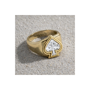 Anillo de Oro Sólido de 14K con Diseño de Cartas de Póker (Diamante, Pica, Corazón, Trebol) y Anillo de Compromiso de Platino Certificado Unisex - Product Image 1