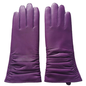 Purple Leather Wrist Length <b>Gloves</b> Thermal Unlined Plain Style Daily Use Winter Casual - Product Image 2