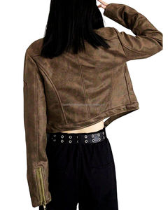 Zipper Closure Motorcycle <b>Jacket</b> with Regular Sleeves Polyester Zipper <b>Jacket</b> Thick V-neck Genuine Zipper Leather <b>Jacket</b> - Product Image 4