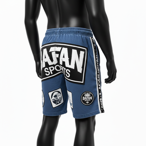 Shorts de baño de lujo para hombre, 150 GSM, microfibra de poliéster, azul denim oscuro, logotipo bordado en chenilla, diseño personalizado. - Product Image 6