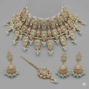 Conjunto de Joyería Fina Chapada en Oro con Piedra de Cristal y Collar de Cuentas |   Elegante Conjunto de Joyería para Fiestas y Bodas para Mujeres y Niñas - Product Image 1