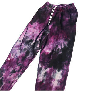 <b>Mens</b> Tie-Dye Purple and Black Custom Logo <b>Pullover</b> Hoodie and Matching Jogger Sweatpants Tracksuit OEM ODM Wholesale Apparel - Product Image 3