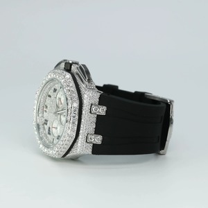 Elegante Reloj de Plata de Ley 925 con Baño de Plata y Correa de Goma Negra para Hombre, Joyería de Moda, Estilo Hip Hop con Diamantes - Product Image 4