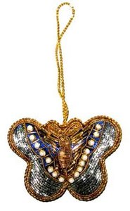 Magnifique décoration de Noël en forme de papillon, avec broderie dorée en zari et travail de perles, ornement suspendu - Product Image 6