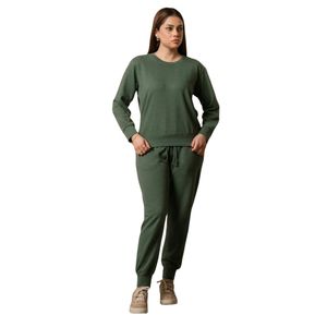 <b>Women</b> Forest Green Two Piece <b>Lounge</b> Set Long Sleeve Sweatshirt Matching Jogger <b>Pants</b> Casual Sportswear Comfortable Fit Custom - Product Image 1