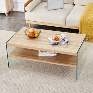 Tavolino rettangolare MDF vetro temperato trasparente per varie occasioni interne camere da letto - Product Image 1