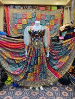 Robe de mariée afghane vintage Kuchi Salwar Kameez, broderie artisanale, soie Georgette, coupe ajustée pour femme, idéale pour les mariages et les fêtes