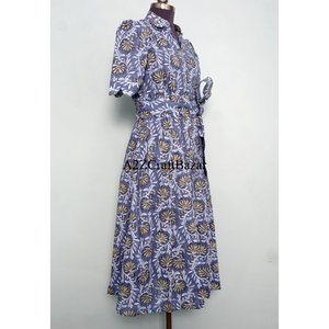 Robe maxi en coton fleuri imprimé numériquement à la main, belle et confortable, pour femme, décontractée, idéale pour les fêtes. - Product Image 5