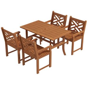 Set da Pranzo per Esterni in Legno con Finitura Teak per 4 Persone, Arredamento da Giardino, Cortile, Bordo Piscina o Terrazza - Product Image 1