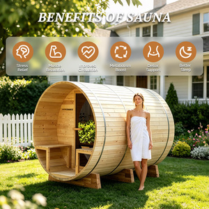 Sauna en forme de baril pour l'extérieur, idéal pour la détente dans votre jardin, avec véranda, verre panoramique arrière, certifié ETL, système WiFi intelligent, concessionnaire français - Product Image 2