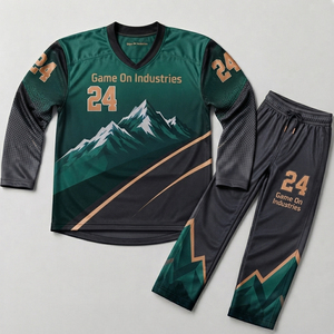 Uniforme de Hockey sobre Hielo Personalizado con Estampado de Montaña, Ropa Deportiva de Equipo, Tejido Transpirable de Sublimación, Verde y Negro - Product Image 1