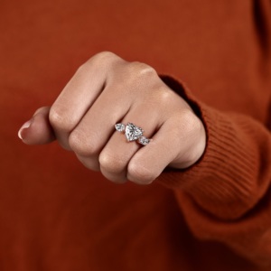 <b>Heart</b> <b>Shape</b> Lab Grown Diamond Three Stone Engagement Ring 14K Rose Gold Bridal Ring for Women Handmade Everyday Wedding Jewelry - Product Image 6