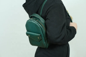 Minimalist Genuine Leather Women's <b>Mini</b> <b>Backpack</b> Burgundy Square Shape Shoulder Strap Zipper Closure Daily Use Softback - Product Image 3