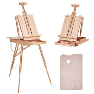 French Beechwood Foldable Sketchbox <b>Easel</b> 34\" Hold Canvas Palette Strap Adjustable Angle Height Sketching <b>Easel</b> - Product Image 1