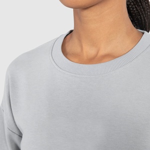 Sudadera Corta Cómoda para Mujer, Cuello Redondo, Oversize, Manga Larga, Forro Polar, Hombros Caídos, Estilo Verano, para Gimnasio - Product Image 4