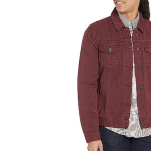 Men's Maroon <b>Denim</b> Jacket Solid Color Button Front Casual Regular Fit Autumn Wear Woven Cotton <b>Material</b> - Product Image 2