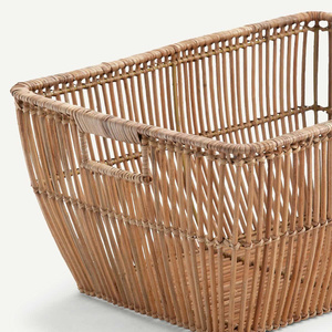 Boho Style Natural Rattan Wicker Storage Basket Organizer With Handles Storage <b>Bin</b> Handmade From Vietnam Supplier - Product Image 3