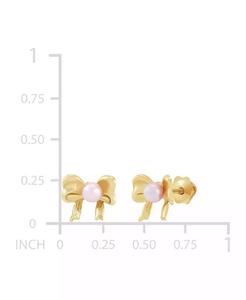 Orecchini con fiocco rosa in oro 14k per bambini con perla d'acqua dolce coltivata (3mm) | Macacy's - Product Image 4