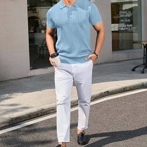 Camisa de Lona para Hombre, Manga Corta, Transpirable, Antiarrugas, Cuello Camisero, Corte Holgado, Informal, Verano, Color Sólido - Product Image 2