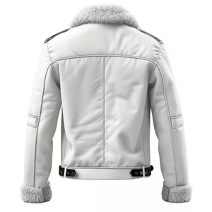 Veste bomber en cuir véritable pour homme, doublure en polyester, imperméable, coupe-vent, col rabattable, manteau d'hiver, coupe régulière, fermeture éclair - Product Image 2