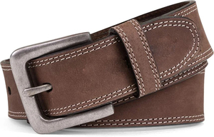Men's Genuine Cowhide Leather Casual <b>Belt</b> With Silver Rectangular Pin Buckle Solid Brown Durable Design - Product Image 3
