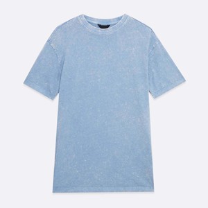 T-shirt décontracté en jersey de coton bleu clair à col en V, coupe ajustée, imprimé, manches courtes, couleur unie, pour femme, style urbain, printemps-été - Product Image 1