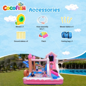Château gonflable COCOFISH sur le thème de la crème glacée, <span class=keywords><strong>avec</strong></span> toboggan et <span class=keywords><strong>piscine</strong></span> à balles, <span class=keywords><strong>pour</strong></span> enfants, idéal <span class=keywords><strong>pour</strong></span> les fêtes en extérieur et la <span class=keywords><strong>location</strong></span> d'équipements de jeu. - Product Image 4