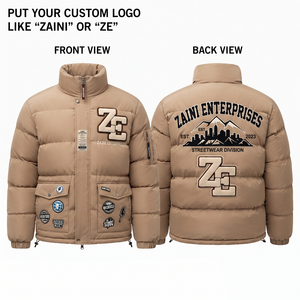 ZAINI Premium 320 GSM Polyester Puffer <b>Jacket</b> Beige <b>Quilted</b> Panel Design Waterproof Windproof Hooded Camouflage <b>Pattern</b> - Product Image 1