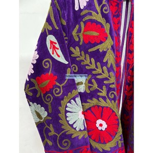 Autumn <b>Coat</b> Floral Embroidery Purple <b>Velvet</b> Embroidered Blazer <b>Women</b> Mandarin Collar Full Sleeve <b>Coat</b> - Product Image 4