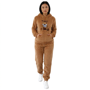 Conjunto de Sudadera con Capucha de Forro Polar Marrón para Hombre con Estampado, Chándal Informal de Manga Larga, Pantalones Deportivos, Conjunto de Dos Piezas, Ropa de Invierno - Product Image 2