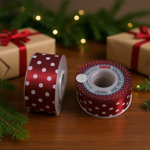 Nastro in Raso Ilan 3,8 Cm X 25 Iarde Bordeaux a Pois per Decorazioni e Regali - Product Image 2