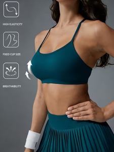 Women Y Back Sports Bra Thin Strap Racerback Gym Yoga <b>Crop</b> <b>Top</b> High Elasticity Breathable Fixed Cup Athletic Bralette - Product Image 5