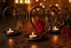 Custom Antique Brass Finish Wrought Iron Heart Candle <b>Holder</b> Sculpture – Handcrafted Metal Infinity <b>Tealight</b> Stand for Tabletop - Product Image 4