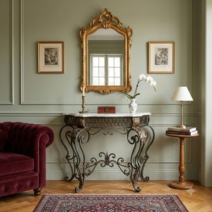 Mesa Consola de Pared de Hierro Forjado a Mano Estilo Europeo Vintage con Tapa de Mármol, Personalizada para Entrada Interior, para Sala de Estar - Product Image 4