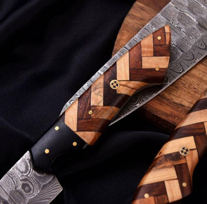 Juego de cuchillos de cocina de acero damasco de espiga completa, hechos a mano, edición de nueva marca, 5 piezas, con mango de palisandro olivado. - Product Image 3