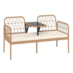 Divanetto da Esterno in Rattan PE per 2 Persone con Tavolino in Vetro Temperato, Capacità di Carico 800 LBS, Arredamento da Esterno in Vimini per Hotel e Patio - Product Image 2