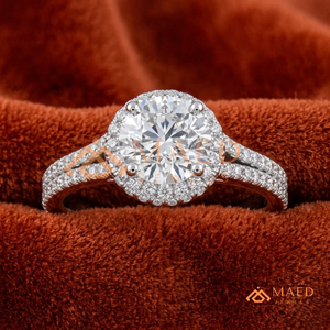 Round Cut Moissanite Halo Engagement <b>Ring</b> 925 Silver <b>Split</b> Shank Pave Band Wedding <b>Ring</b> Diamond Look Jewelry - Product Image 1