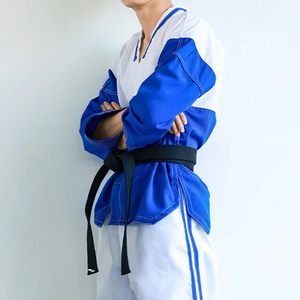 <b>Hot</b> Sale Taekwondo Uniform <b>Red</b> White Color Blocked Unisex Adult Training Wear Breathable Comfortable Durable Polyester/Cotton - Product Image 4