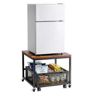 Mini Fridge Stand with Movable <b>Storage</b> <b>Cart</b> 198 Lbs Table Swivel Wheels Beverage Refrigerator Stand with <b>Storage</b> - Product Image 5