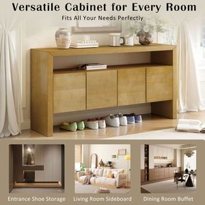 U_Style Credenza Moderna Minimalista a 4 Ante in Legno Massello Impiallacciato da 60 Pollici, Grande Capacità con Ripiano Aperto e Venature Naturali del Legno - Product Image 6